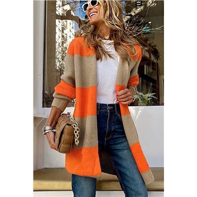 Orange Colorblock Ribbed Knit Cardigan