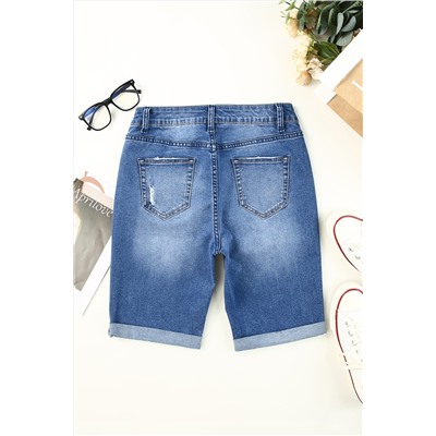 Голубые джинсовые шорты-бермуды с легкой стиркой