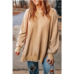 Khaki Drop Shoulder Ribbed Trim Oversized Sweatshirt