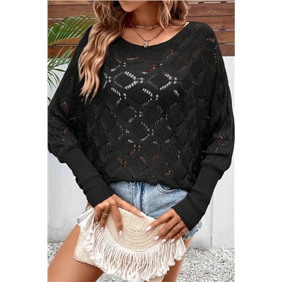 Black Chic Rhombus Knit Dolman Sleeve Sweater
