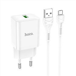 Адаптер Сетевой с кабелем Hoco N26 Maxim QC3.0 USB 18W (USB/Micro USB) (white)