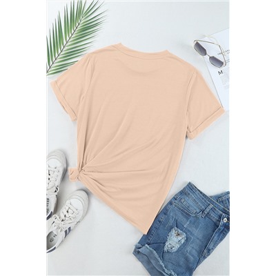 Khaki Casual Plain Crew Neck Tee