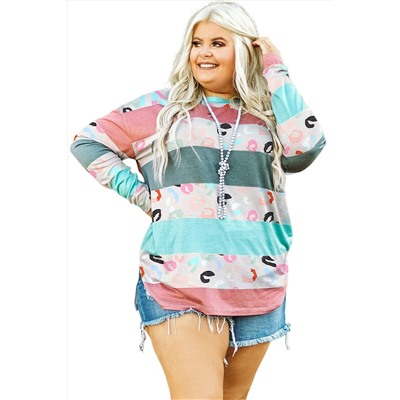 Sky Blue Stripe Plus Size Colorblock Pullover Top