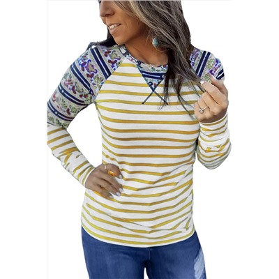 Striped Cartoon Graphic Raglan Sleeve Casual Blouse