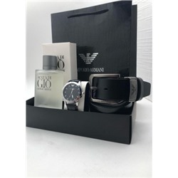 Подарочный набор для мужчины ремень, часы, духи + коробка #21247486