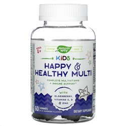 Nature's Way, Kids, Happy & Healthy Multi, мультивитамины для детей от 2 лет, малиновый вкус, 60 жевательных мармеладок