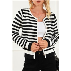 Black Contrast Striped Print Cardigan