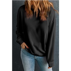 Black Solid Classic Crewneck Pullover Sweatshirt