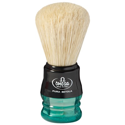 Помазок для бритья Omega 10777 Pure bristle shaving brush. Натуральная щетина, кабан. (ручка Черная/ Multicolor) (Италия)