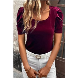 Burgundy Short Puff Sleeve Velvet Top