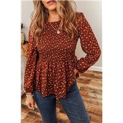 Boho Floral Smocked Bust Ruffled Peplum Blouse