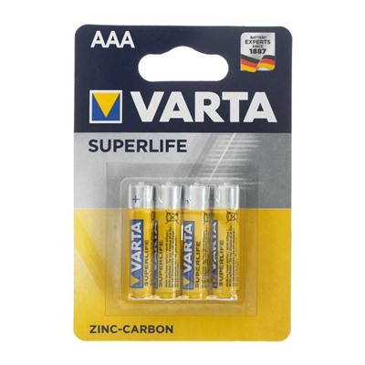 Батарейка солевая Varta SuperLife, AAA, R03-4BL, 1.5В, блистер, 4 шт.