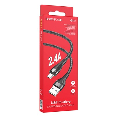 Кабель USB - micro USB Borofone BX61  100см 2,4A  (black)