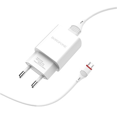 Адаптер Сетевой с кабелем Borofone BA20A Sharp USB 2,1A/10W (USB/Micro USB) (white)