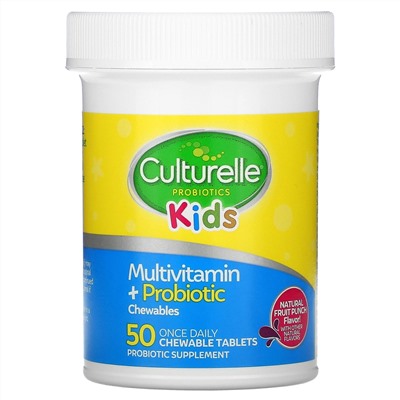 Culturelle, мультивитамины и пробиотики для детей от 3 лет, натуральный фруктовый пунш, 50 жевательных таблеток