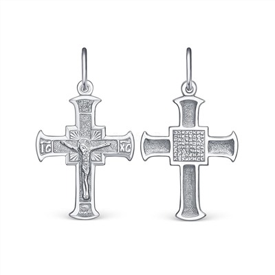 Крест из серебра родированный - Да воскреснет Бог 3,3 см