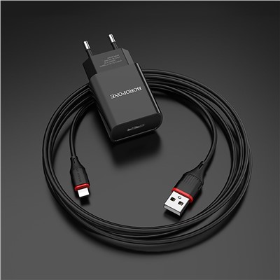 Адаптер Сетевой с кабелем Borofone BA20A Sharp USB 2,1A/10W (USB/Lightning) (black)