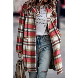 Fiery Red Plaid Button Up Lapel Jacket