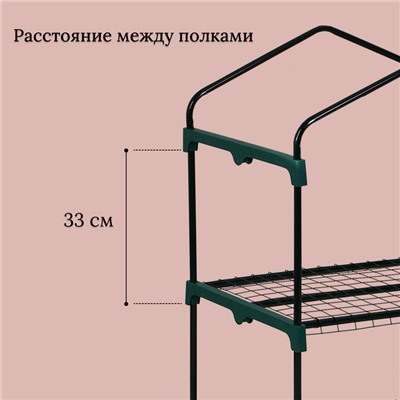 Парник-стеллаж, 2 полки, 93 × 69 × 49 см, металлический каркас d = 16 мм, чехол плёнка 80 мкм, Greengo