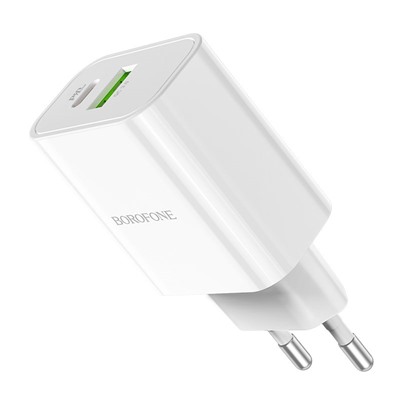 Адаптер Сетевой Borofone BA55A Crown USB/Type-C 3A/20W (white)