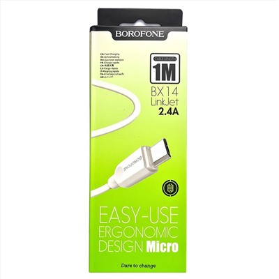 Кабель USB - micro USB Borofone BX14 (повр. уп)  100см 2,4A  (white)