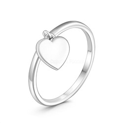 Кольцо из серебра родированное - Сердце