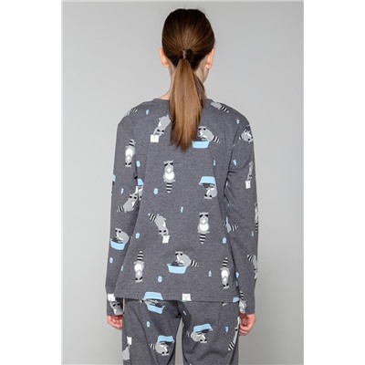 Пижама для девочки КБ 2782 серый меланж, енот-полоскун