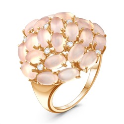 Кольцо из золочёного серебра с розовым агатом и фианитами