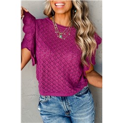 Violet Ruffled Short Sleeve Textured Knit Sweater