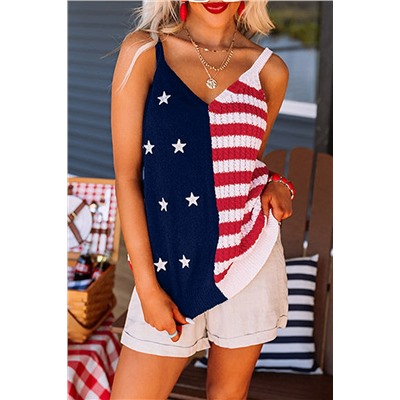 Red Stars and Stripes Flag Pattern Knitted Tank