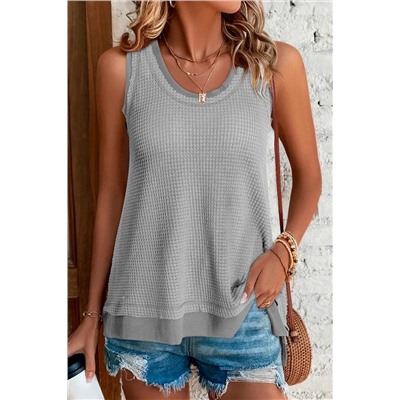 Philippine Gray Scoop Neck Waffle Knit Flowy Vest