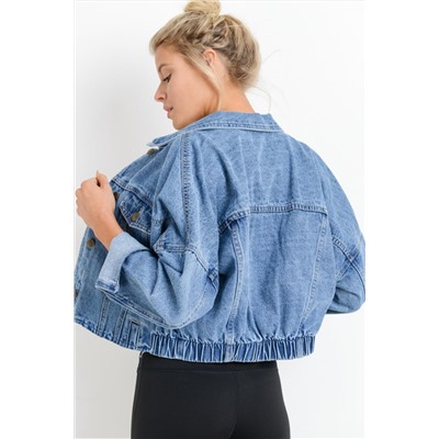 Sky Blue Medium Wash Chunky Cropped Denim Jacket