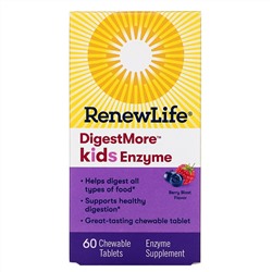 Renew Life, Ферменты для детей DigestMore, с ягодным вкусом, 60 жевательных таблеток