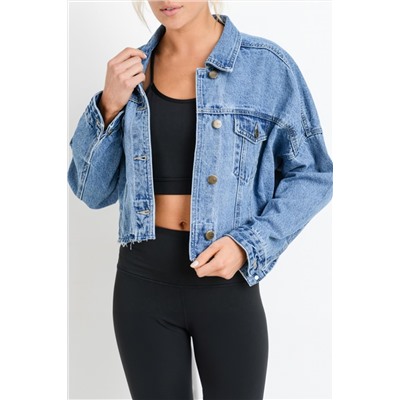 Sky Blue Medium Wash Chunky Cropped Denim Jacket