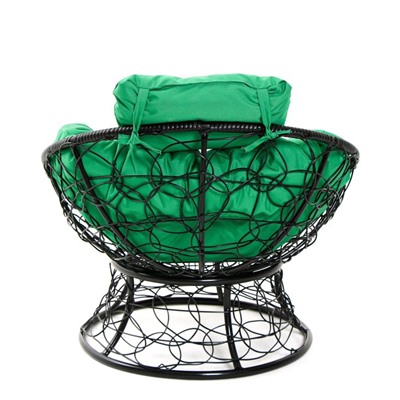 Кресло "Папасан" мини, ротанг, подушка зеленая микс, черный каркас, 81х68х77см