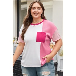 Peach Blossom Colorblock Patchwork Plus Size T-shirt