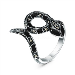 Кольцо из чернёного серебра с эмалью и марказитами - Змея