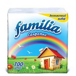 Бумажные салфетки Familia 24х23 см, 1 слой, 100 шт.