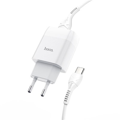 Адаптер Сетевой с кабелем Hoco C72A Glorious USB 2,1A/10W (USB/Type-C) (white)