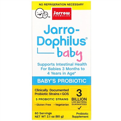 Jarrow Formulas, Jarro-Dophilus Baby, детский пробиотик, от 3 месяцев до 4 лет, 3 млрд живых бактерий, 60 г (2,1 унции)