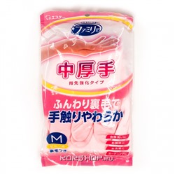 Толстые хозяйственные перчатки из ПВХ с хлопковым покрытием розовые Antiviral S.T. Corp (размер М), Япония Акция