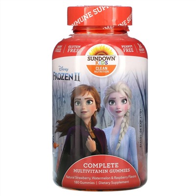 Sundown Naturals Kids, Disney Frozen II, полный комплекс мультивитаминов в жевательных таблетках, со вкусом натуральной клубники, арбуза и малины, 180 жевательных мармеладок