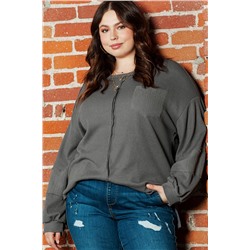 Dark Grey Plus Size Exposed Seam Crinkle Patchwork Top