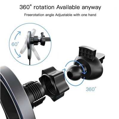 Держатель автомобильный с беспроводной зарядкой - магнитный CarWC03 SafeMag в дефлектор 15W (black)