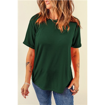 Green Casual Plain Crew Neck Tee