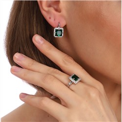 Комплект коллекция "Дубай", покрытие посеребрение с камнем, цвет зеленый, серьги, кольцо р-р 19, Е3247, арт.747.647