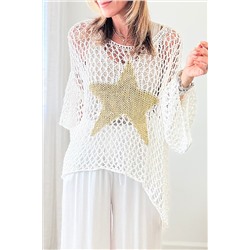 White Star Graphic Crochet Knitted Summer Sweater Top