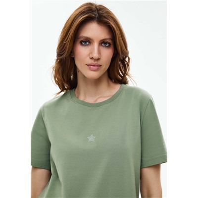 Женская футболка с декором, цвет фисташковый