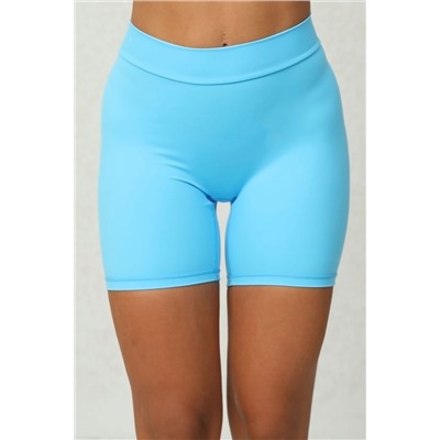 Sky Blue Solid Ruched Butt Lifting High Waist Sports Shorts