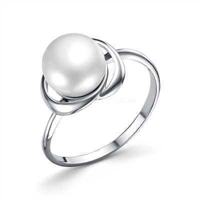 Кольцо из серебра с культивированным белым жемчугом родированное